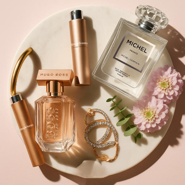 Hugo Boss and Michel bottle on a tray